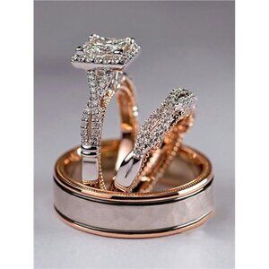 3-Piece Luxurious Rose Gold Diamond Ring Set
